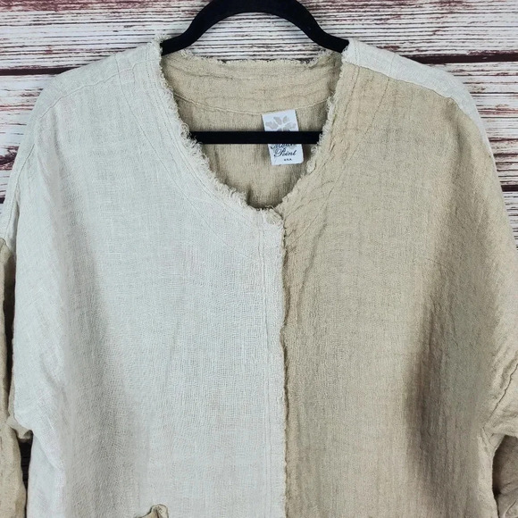 Match Point Womens Small Beige/Tan Color Block Linen Dolman Sleeve Tunic Top #28 - Picture 2 of 10